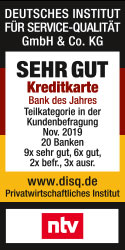 Auszeichnung Kreditkarte - 1822direkt