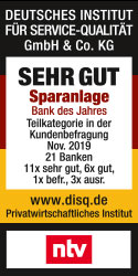 Auszeichnung Sparanlage - 1822direkt