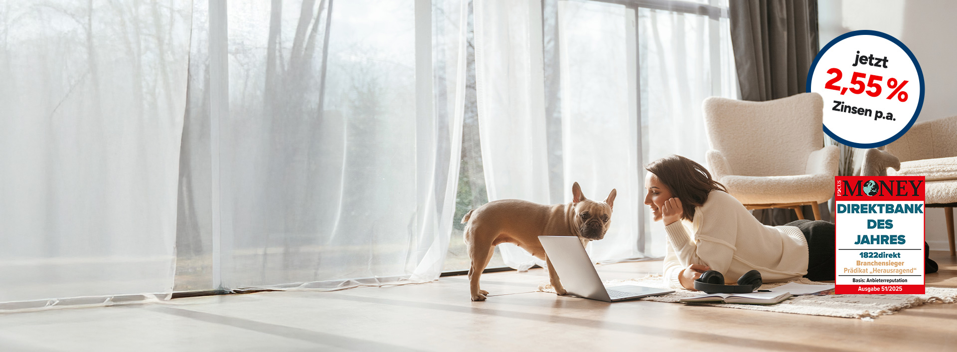 Tagesgeldkonto mit 2,55 % Zinsen p.a. & Siegel von Focus Money mit Prädikat "Direktbank des Jahres - Branchensieger - Prädikat Herausragend"