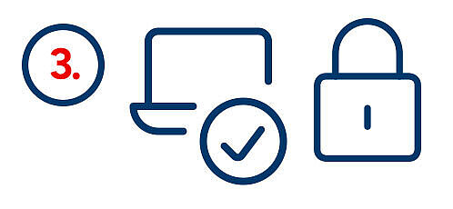 Icons: Laptop mit Haken und Schloss