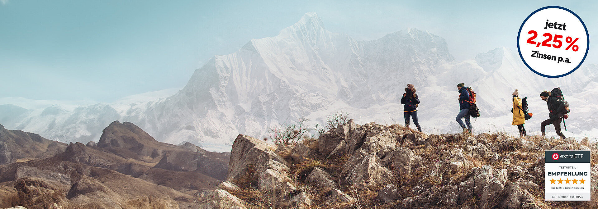 Depot mit Tagesgeldkonto mit 2,25 % Zinsen p.a. & extraETF Siegel zum ETF-Broker-Test mit Bewertung „Empfehlung“