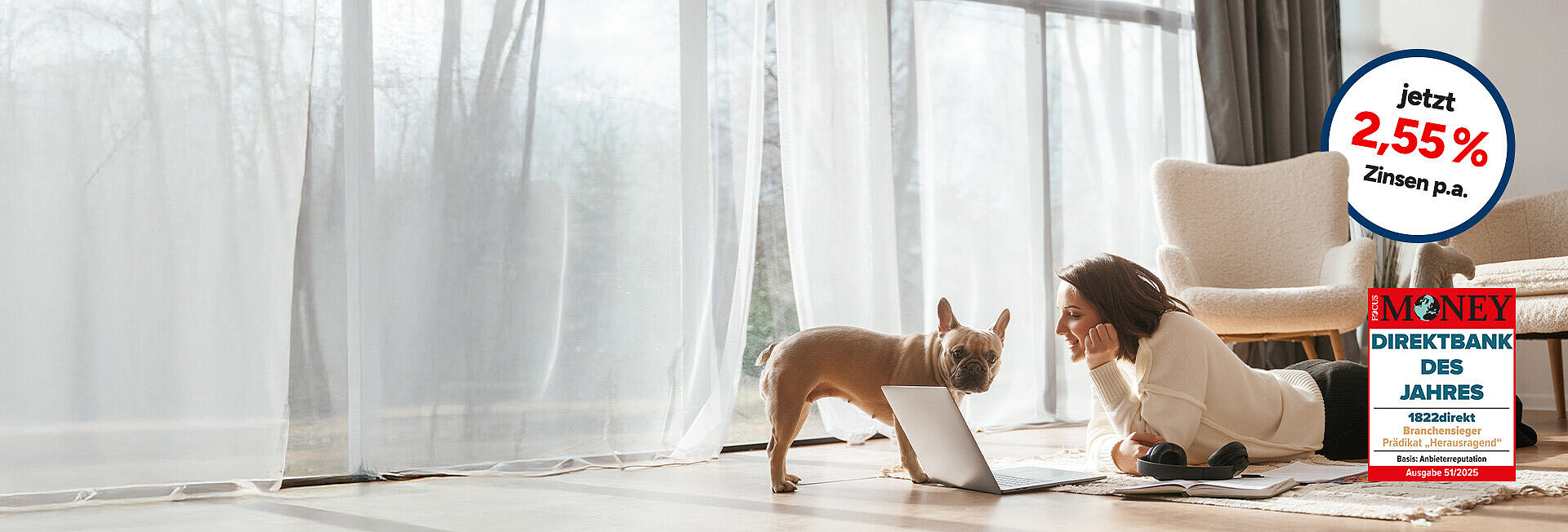  Tagesgeldkonto mit 2,55 % Zinsen p.a. & Siegel von Focus Money mit Prädikat "Direktbank des Jahres - Branchensieger - Prädikat Herausragend"