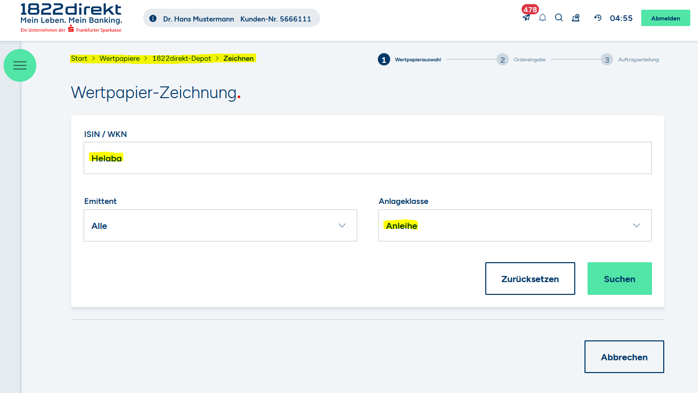 Anleitung zur Zeichnung von Anleihen im Online-Banking