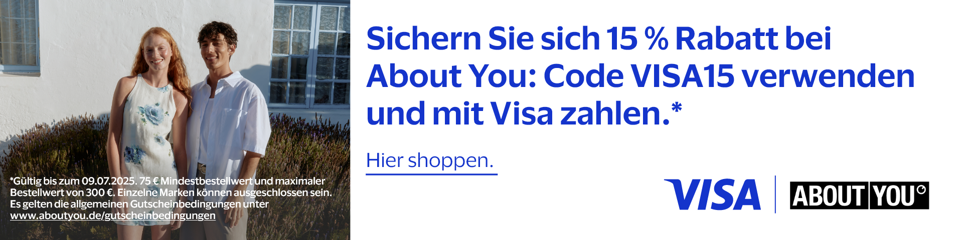 ABOUT YOU Kampagne mit 15% Rabatt  bei Zahlung mit Visa Kreditkarte: Code: Visa15