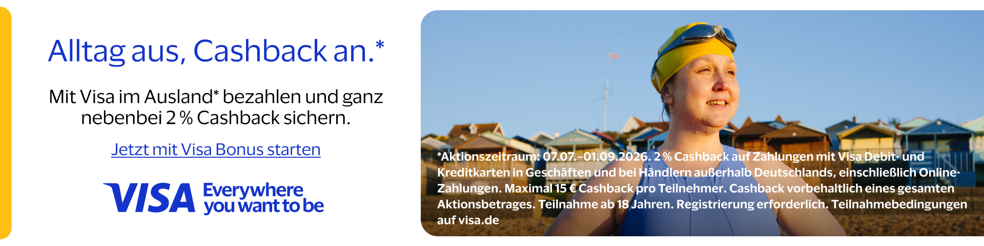 Visa 2% Cashback Aktion auf Auslandzahlungen bis 75 €