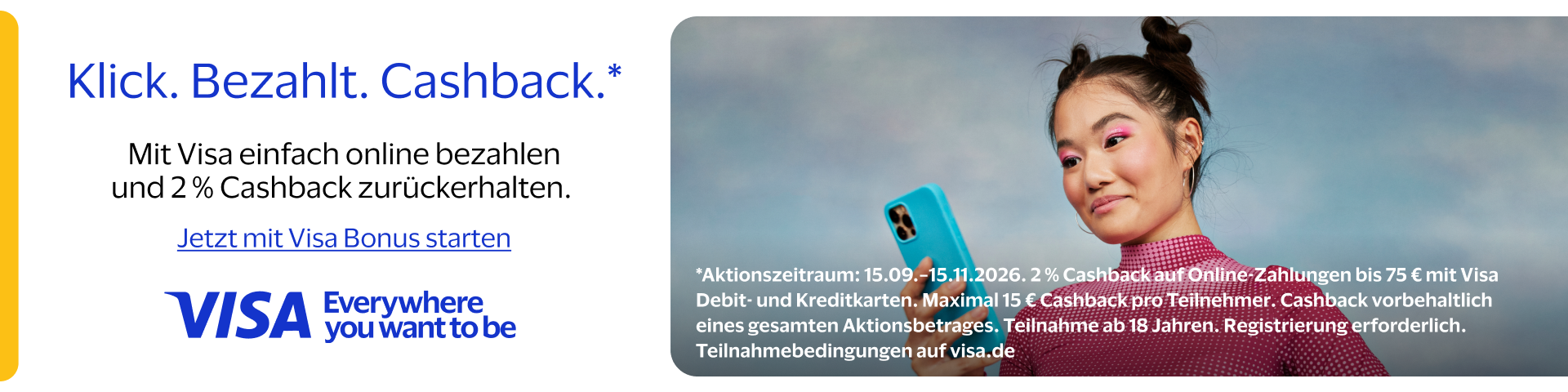 Visa Aktion: 2% Cashback für online Zahlungen bis 75 €