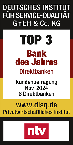 Auszeichnung TOP3 Bank des Jahres 2025 - 1822direkt Auszeichnung TOP3 Bank des Jahres 2025